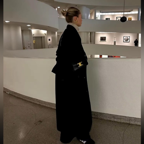 Pea coat long black belted winter fall women’s button - Picture 6 of 7